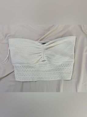 Textured Strapless Knit Bandeau Top - Cream